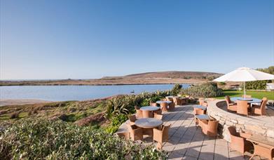 Hell Bay Hotel terrace on Bryher, Isles of Scilly